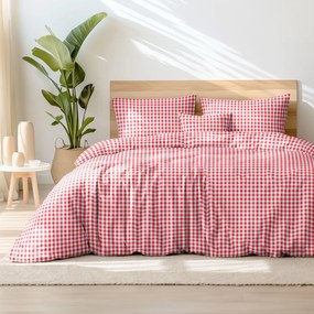Goldea lenjerie de pat din 100% bumbac - carouri roșii și albe 140 x 220 și 50 x 70 cm