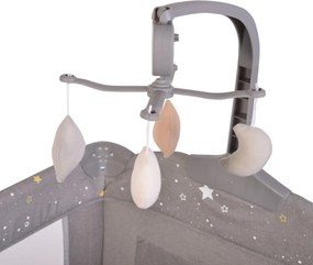 Patut pliant transformabil in tarc copii NOVOKIDS™ Onceuponatime NEST, 62X125 cm, 2 Niveluri, Jucarie Carusel muzical, Fermoar acces lateral, Gri