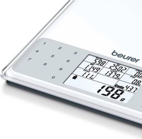 Cantar de bucatarie Beurer DS 61, Pana la 5 kg, Tare, Touch, Sticla, Analiza nutritionala a 950 de alimente, Memorie, Transparent/Gri