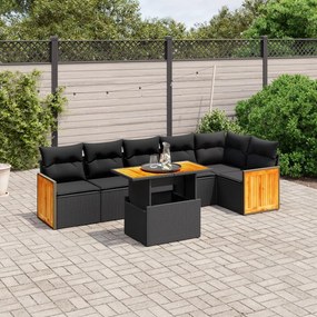 vidaXL Set canapele de grădină cu perne, 7 piese, negru, poliratan
