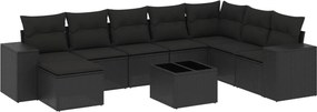 vidaXL Set mobilier de grădină cu perne, 9 piese, negru, poliratan