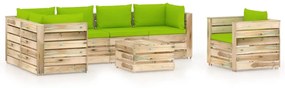 Set mobilier de gradina cu perne, 7 piese, lemn verde tratat bright green and brown, 7