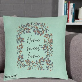 Perna Decorativa Home Sweet Home Frunze Colorate, 40x40 cm, Verde Menta, Husa Detasabila, Perna Inclusa, BEKZ®