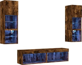 vidaXL Unități de perete TV cu LED-uri, 6 piese, stejar fumuriu, lemn