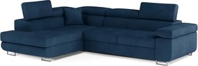Colțar albastru extensibil/cu spațiu de depozitare cu tapițerie din catifea (cu colț pe partea stângă/în formă de ”L”) Anton – ELTAP