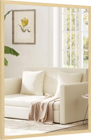 HOMCOM Oglindă de perete dreptunghiulară 80 x 60 cm, ramă din lemn natural, ideală pentru baie, living sau dormitor | Aosom Romania