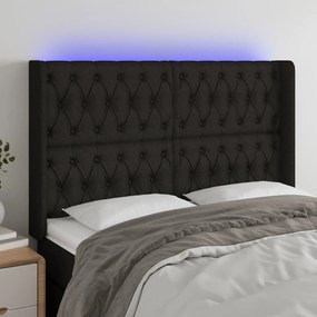 3124384 vidaXL Tăblie de pat cu LED, negru, 147x16x118/128 cm, textil
