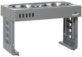 PawHut Set 2 Boluri pentru Câini de 1.2L cu Picioare Detașabile, Bol pentru Câini, Înălțat din ABS și Oțel, 44x27.7x28 cm, Gri | Aosom Romania