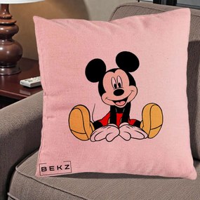 Perna Personalizata Mickey Mouse Relaxat, 40x40 cm, Roz, Husa Detasabila, Perna Inclusa, BEKZ®