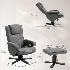 HOMCOM Fotoliu de relaxare leagăn cu taburet, tapiterie din material textil în aspect de catifea, fotoliu tapițat cu funcție de rotație de 360°, cadru de lemn, Gri | Aosom Romania