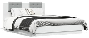 3210003 vidaXL Cadru de pat cu tăblie și lumini LED, alb, 150x200 cm