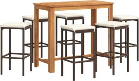 vidaXL Set bar de grădină, 7 piese, maro, lemn masiv acacia/ poliratan