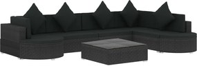vidaXL Set mobilier de grădină cu perne, 8 piese, negru, poliratan