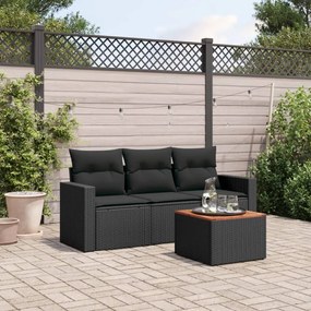 3223990 vidaXL Set mobilier de grădină cu perne, 4 piese, negru, poliratan