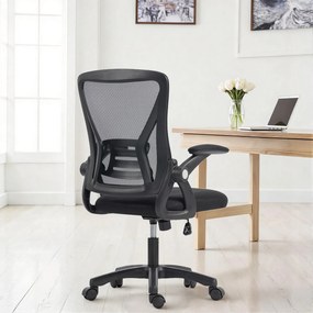 HOMCOM Scaun de Birou din Plasă cu Brațe Rabatabile, Suport Lombar, 59,5 x 56 x 103 cm, Negru | Aosom Romania