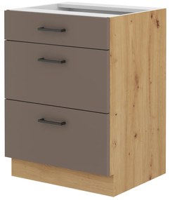 Dulap inferior de bucătărie Barb 60 D 3S BB (stejar artisan + trufă). 1044939