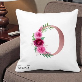 Cadou Personalizat - Perna Personalizata Monograma Rose Gold Litera O, 40x40 cm, Alba Mata, Husa Detasabila, Perna Inclusa, BEKZ®