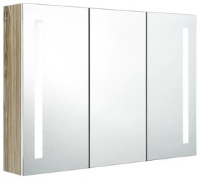 326530 vidaXL Dulap de baie cu oglindă și LED, alb și stejar, 89x14x62 cm