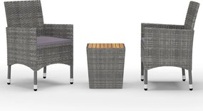 vidaXL Set mobilier grădină, 3 piese, gri, poliratan și lemn acacia