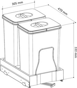 Cos gunoi incorporabil Ecomax Patty 45 Automatic, colectare selectiva, 2 x 15 l Gri orion, Polipropilena Metal, 450 mm, L:305 mm; A:470 mm; H:330