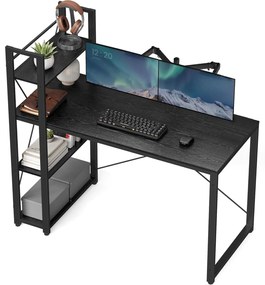 Birou pentru computer, birou cu rafturi de depozitare, negru