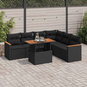 3327492 vidaXL Set canapele grădină perne 7 piese negru, poliratan/lemn acacia