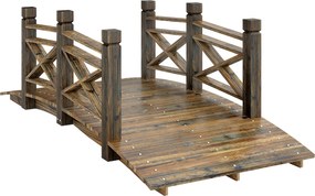 Outsunny Pod din lemn cu balustradă Pod de grădină din lemn de brad Pod pentru iaz cu aspect antic, circulabil 174 x 78 x 57,5 cm Carbonizat | Aosom Romania