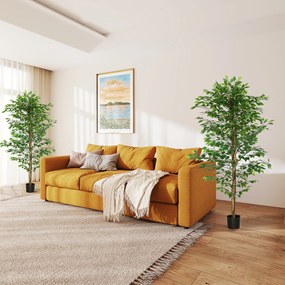 HOMCOM Set de 2 plante artificiale ficus inaltime 1,80 m trunchi crengi lina muschi frunze foarte realiste ghiveci inclus verde | Aosom Romania