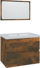 vidaXL Set de mobilier de baie, stejar fumuriu, lemn prelucrat