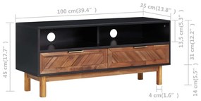 Comoda TV, 100 x 35 x 45 cm, lemn masiv de acacia si MDF