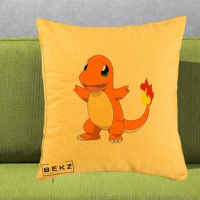 Perna Personalizata Charmander Pokemon, 40x40 cm, Galben, Husa Detasabila, Perna Inclusa, BEKZ®