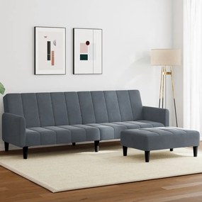 vidaXL Canapea extensibilă cu taburet, 2 locuri, gri închis, catifea