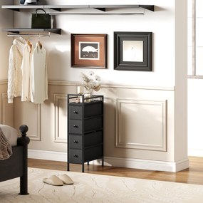 HOMCOM Comodă dulap cu 4 sertare din material textil, dulap de depozitare cu cadru din oțel, 20cm x 43cm x 81,5cm, Negru | Aosom Romania