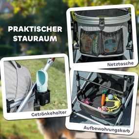 PawHut Hundewagen 3 în 1 Hundebuggy pliabil pentru pisici până la 10 kg Katzenbuggy cu pernă, suport pentru băuturi Gri deschis | Aosom Romania