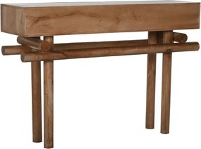 Consolă hol eclectică din lemn de mango, natur, cu 2 sertare canelate și bază din lemn rotund cu traverse încrucișate, 76 x 110 x 30 cm, „Odelin”