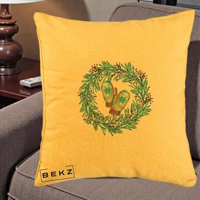 Perna Decorativa Coroana Turcoaz cu Manusi, 40x40 cm, Galben, Husa Detasabila, Perna Inclusa, BEKZ®