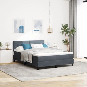 vidaXL Pat box spring cu saltea, gri închis, 140x200 cm, catifea