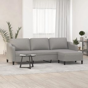3153519 vidaXL Canapea cu 3 locuri și taburet, gri deschis, 210 cm, textil