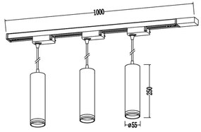 Pendul cu cablu pentru sistem de șină PIPE, 3xGU10/10W/230V, alb