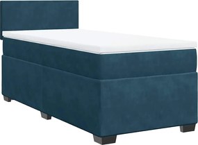 vidaXL Pat box spring cu saltea, albastru închis, 90x200 cm, catifea