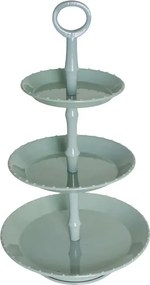Platou vintage cu 3 niveluri din metal, verde sage, margini punctate, Ø 22 cm, „Prairie"