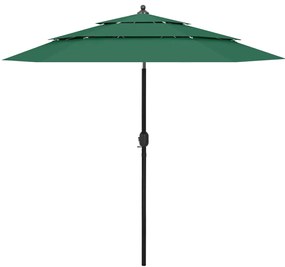 Umbrela de soare 3 niveluri, stalp de aluminiu, verde, 2,5 m Verde, 2.5 m