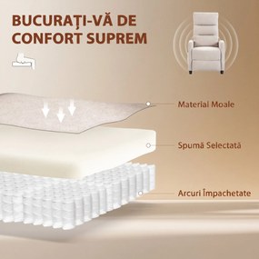 HOMCOM Fotoliu Masaj Reclinabil Manual 160°, Chenille, Suport Picioare, Telecomandă, Buzunare, Crem | Aosom Romania