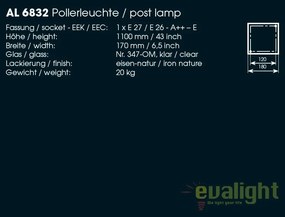 Stalp iluminat exterior din fier forjat, inaltime 110cm, AL 6832