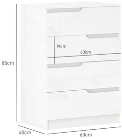 HOMCOM Comodă Modernă, Dulap, 4 Sertare, Placă de Pal, Dispozitiv Anti-Răsturnare, Amortizoare pentru Picioare, Alb | Aosom Romania