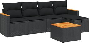 vidaXL Set mobilier de grădină cu perne, 6 piese, negru, poliratan