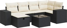 vidaXL Set canapele de grădină cu perne, 7 piese, negru, poliratan