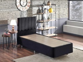 Pat de o persoană s čalúneným čelom 100 cm Kemadi (negru) (cu somieră) (cu sp. depozitare). Promo -20%. 1094817