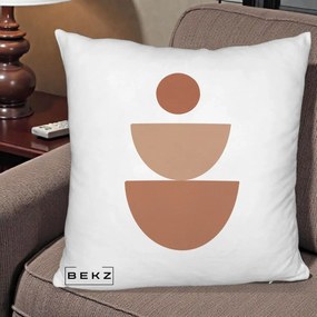 Perna Decorativa Geometric Boho Semicerc Stivuit, 40x40 cm, Alb Pufos, Husa Detasabila, Perna Inclusa, BEKZ®