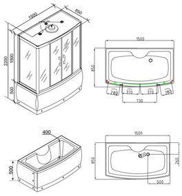 Cadă de baie cu hidromasaj Emilia 150 cu electronică, neagră